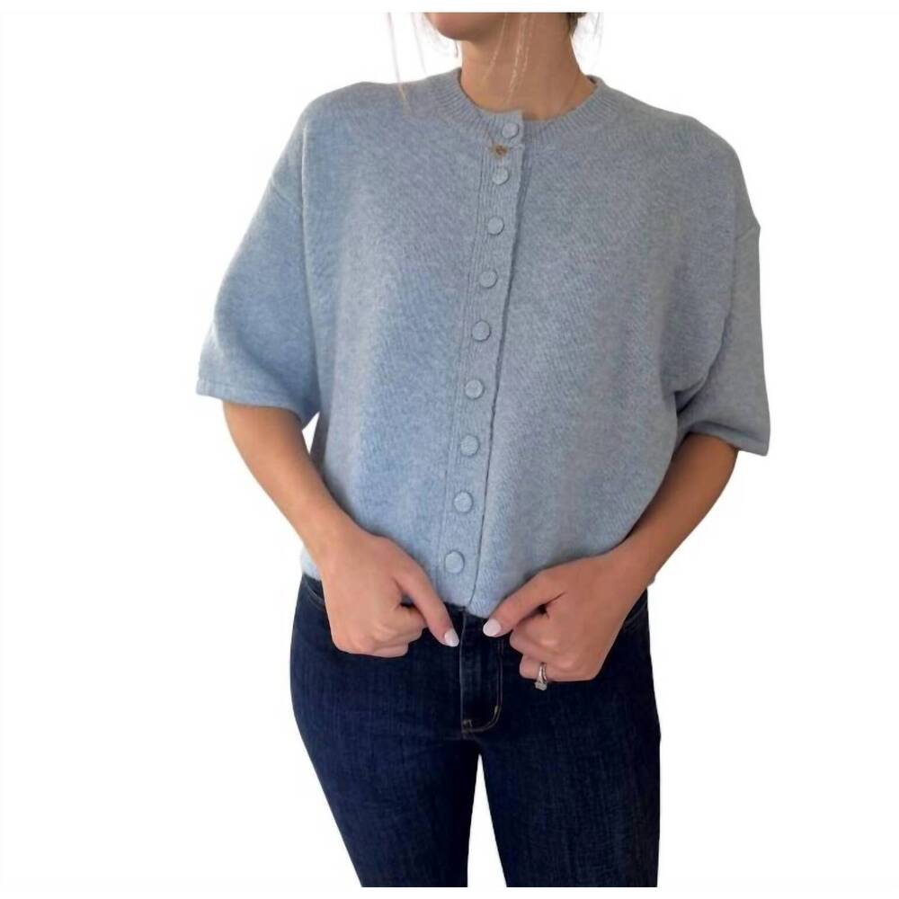 NEW PINCH knit short sleeve button cardigan top in blue